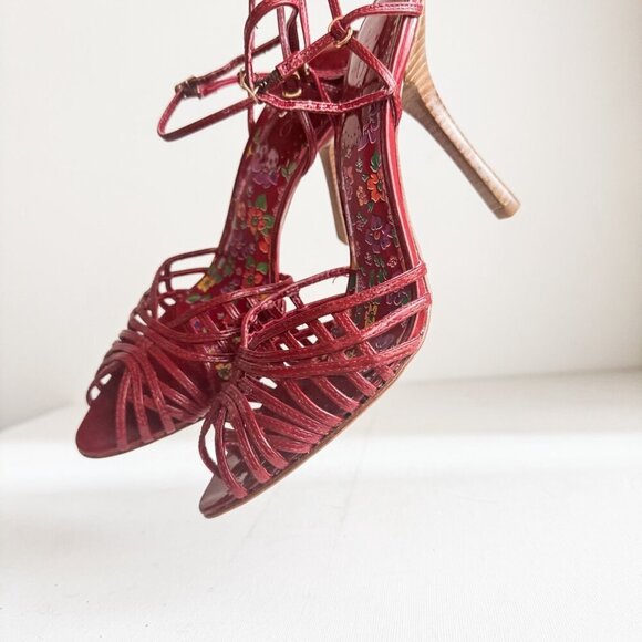 Vintage Aldo Leather Red Strappy Sexy High Heels 39 - Picture 7 of 13